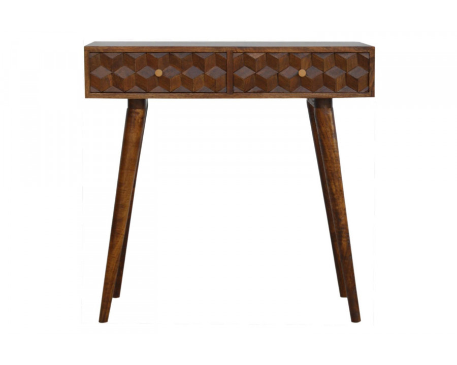 Artisan Cube Carved Console Table - Chestnut