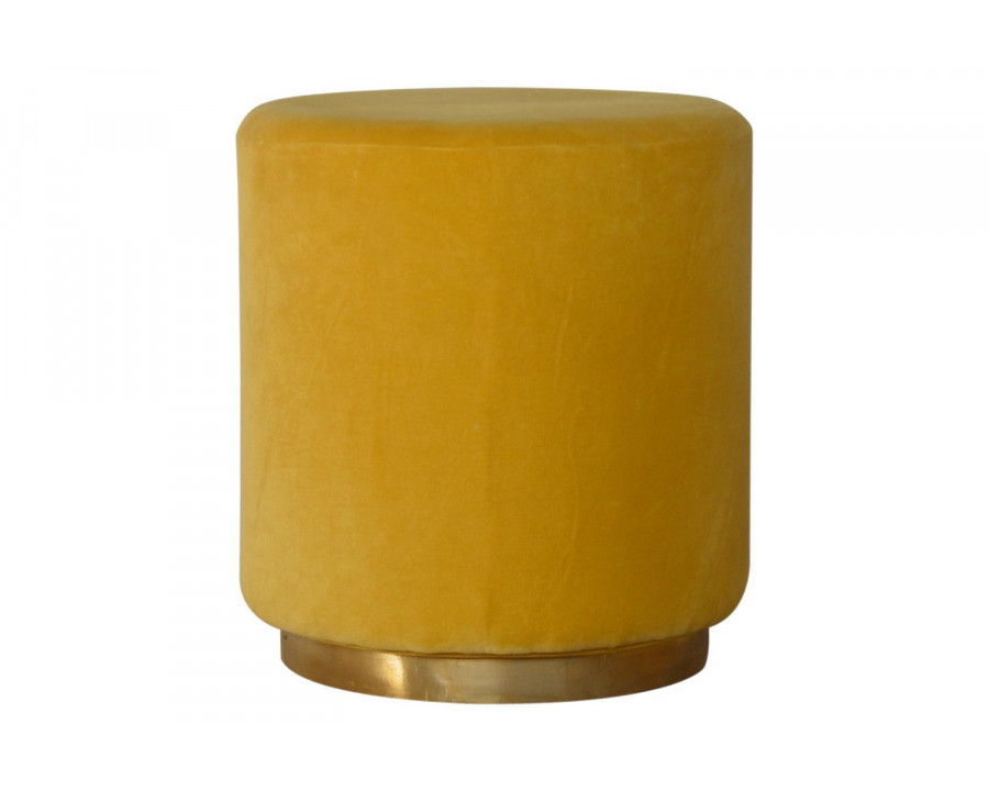 Artisan Footstool with Base - Velvet, Mustard, Gold