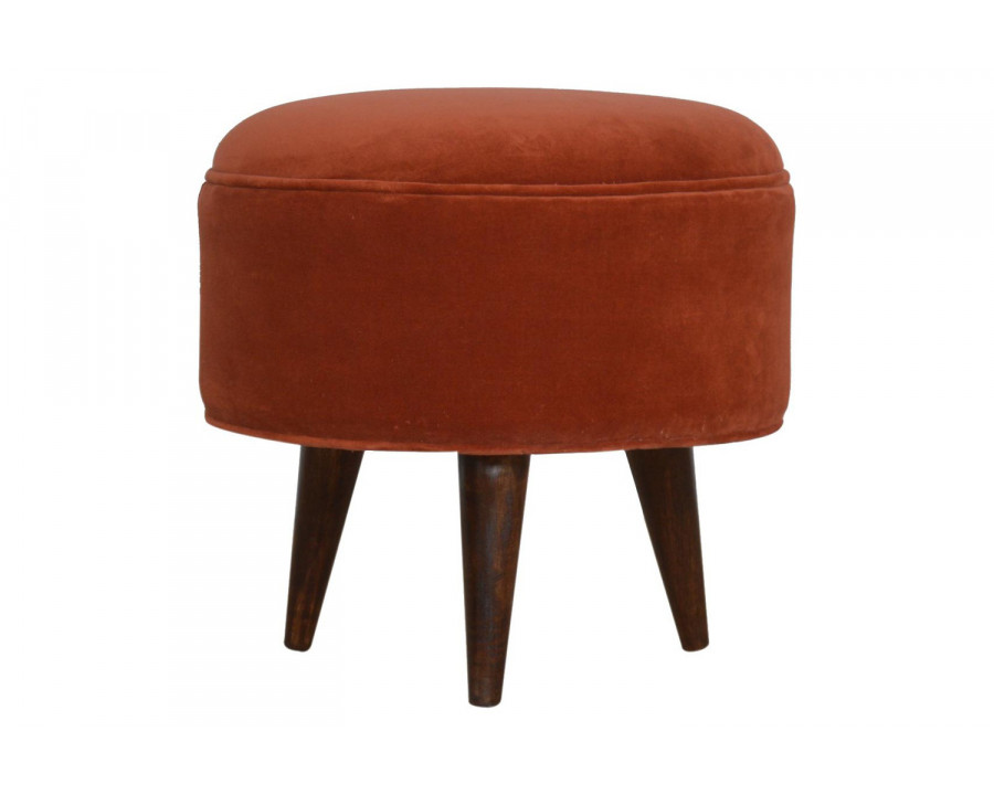 Artisan Nordic Style Footstool - Brick Red, Velvet