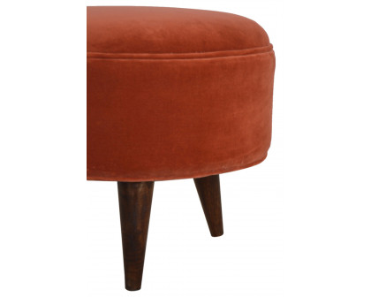 Artisan Nordic Style Footstool - Brick Red, Velvet