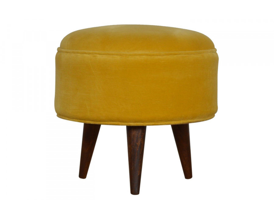 Artisan Nordic Style Footstool - Mustard, Velvet