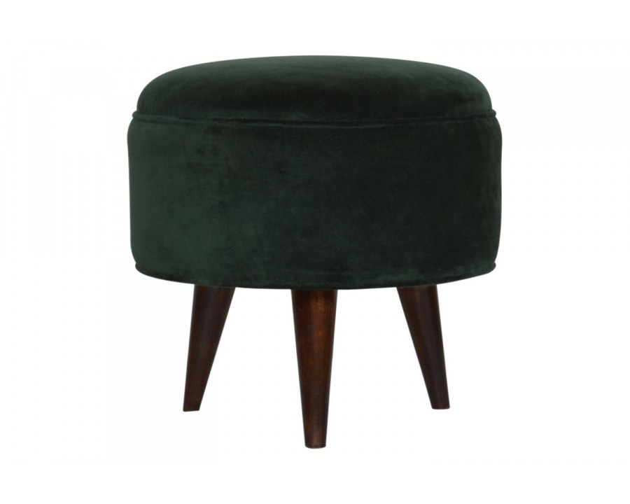 Artisan Nordic Style Footstool - Emerald Green, Velvet