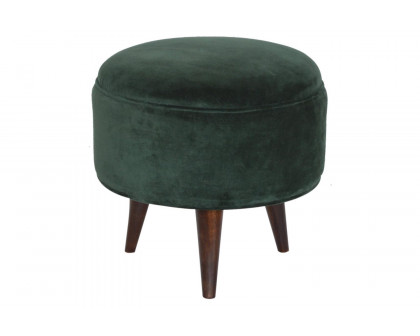 Artisan Nordic Style Footstool - Emerald Green, Velvet