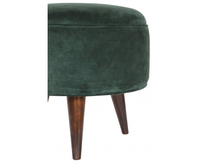 Artisan Nordic Style Footstool - Emerald Green, Velvet