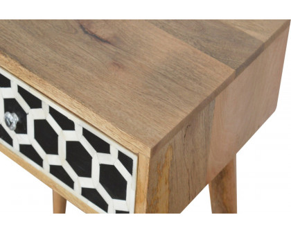 Artisan Bone Inlay Bedside with 1 Drawers - Oak-ish, Scandinavian