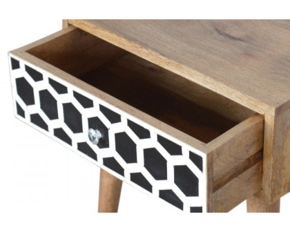 Artisan Bone Inlay Bedside with 1 Drawers - Oak-ish, Scandinavian