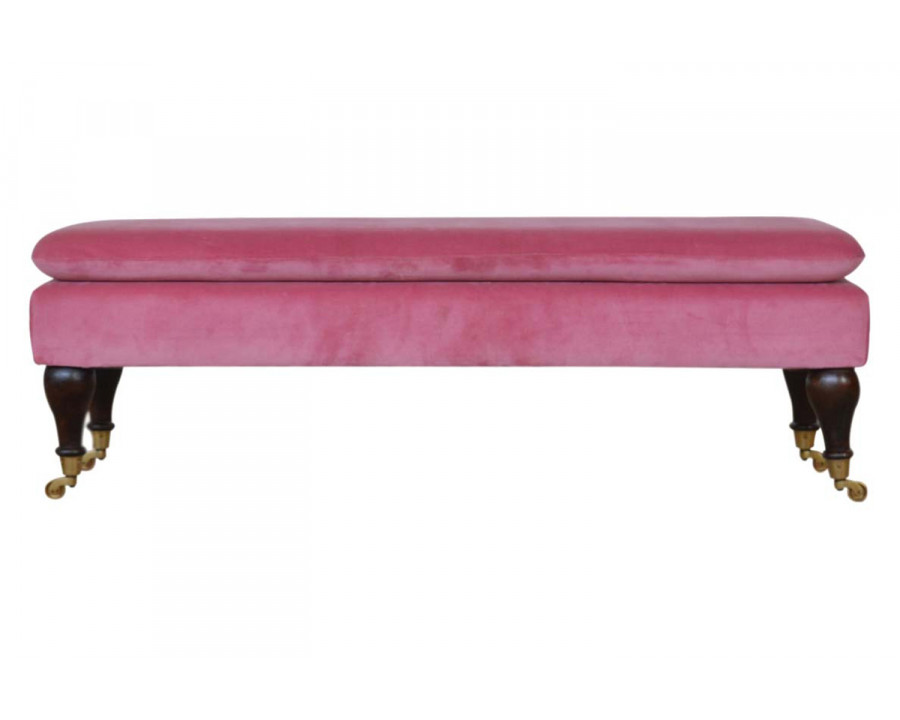 Artisan Bench with Castor Legs - Pink, Velvet