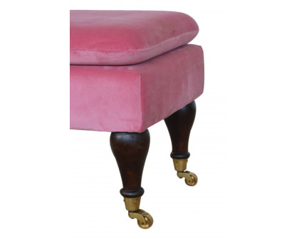 Artisan Bench with Castor Legs - Pink, Velvet