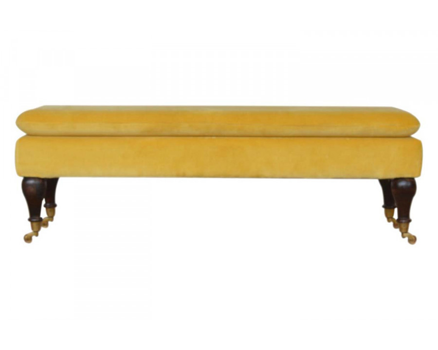 Artisan Bench with Castor Legs - Mustard, Velvet