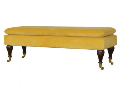 Artisan Bench with Castor Legs - Mustard, Velvet