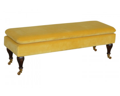 Artisan Bench with Castor Legs - Mustard, Velvet