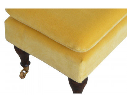 Artisan Bench with Castor Legs - Mustard, Velvet