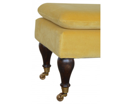 Artisan Bench with Castor Legs - Mustard, Velvet