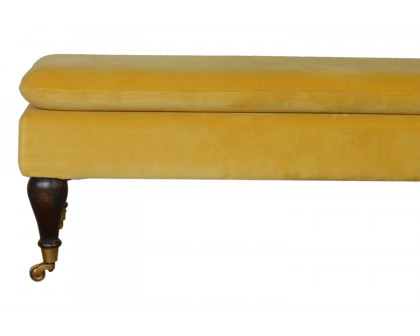 Artisan Bench with Castor Legs - Mustard, Velvet