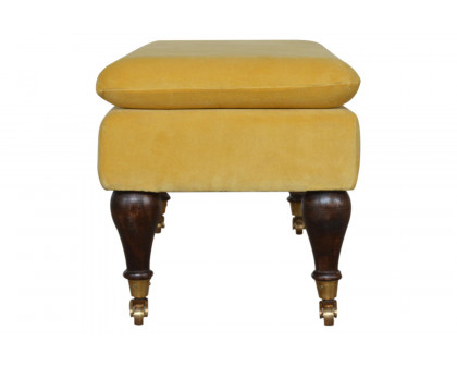 Artisan Bench with Castor Legs - Mustard, Velvet