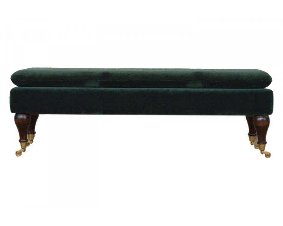 Artisan Bench with Castor Legs - Green, Velvet