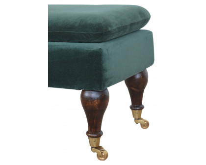 Artisan Bench with Castor Legs - Green, Velvet