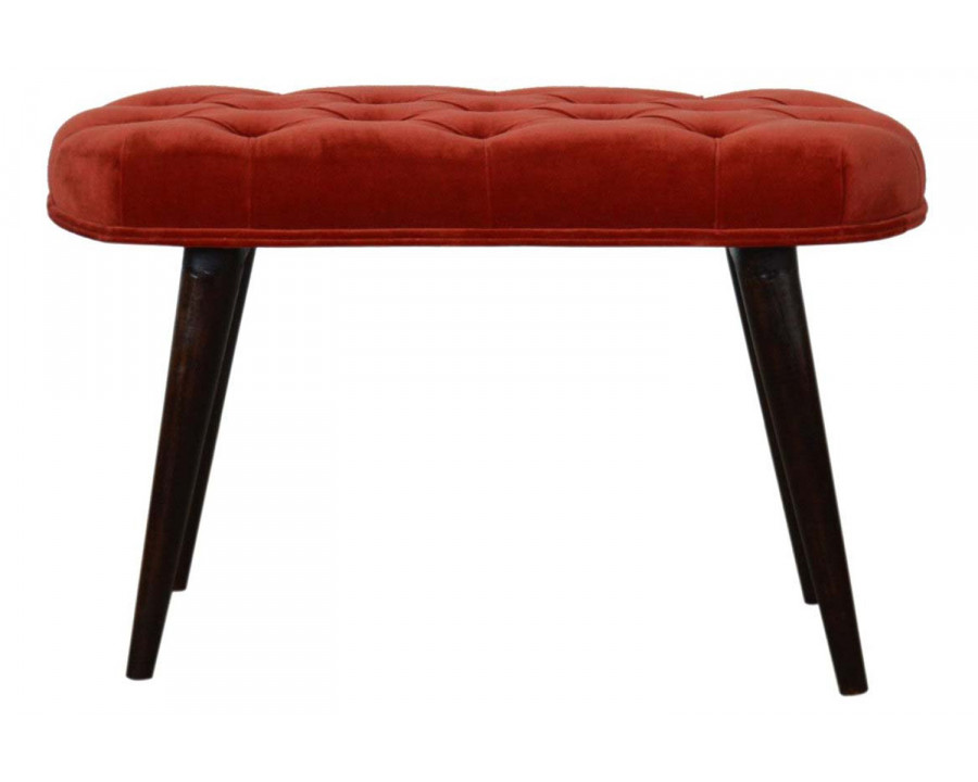 Artisan Deep Button Bench - Brick Red, Velvet