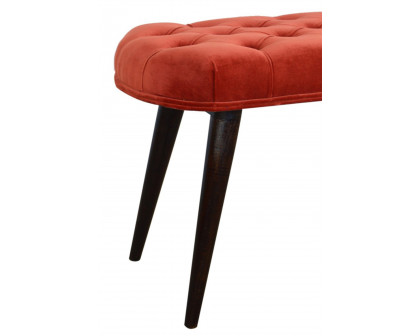 Artisan Deep Button Bench - Brick Red, Velvet