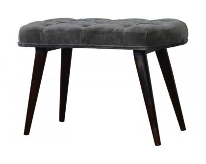 Artisan Deep Button Bench - Gray, Velvet