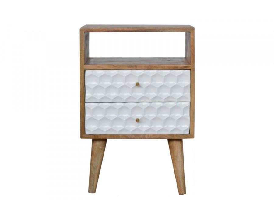 Artisan Honeycomb Carved Open Slot Bedside - White