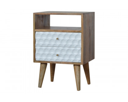 Artisan Honeycomb Carved Open Slot Bedside - White