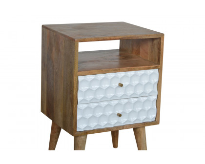 Artisan Honeycomb Carved Open Slot Bedside - White