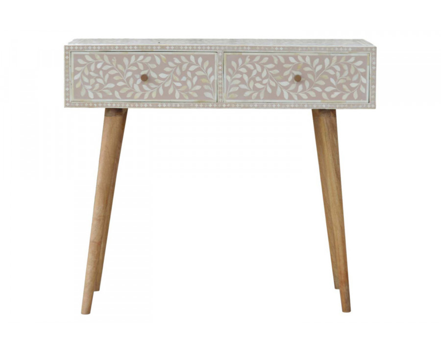 Artisan - Light Taupe Floral Bone Inlay Console Table