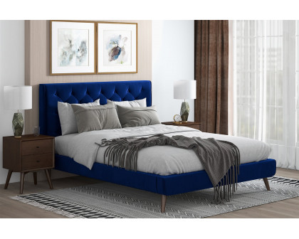 Ashcroft Dillon Velvet Platform Bed - Blue, Queen Size