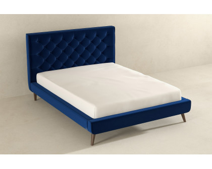 Ashcroft Dillon Velvet Platform Bed - Blue, Queen Size