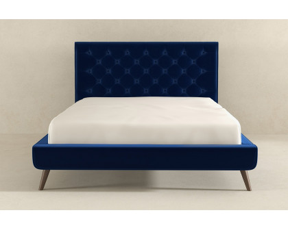 Ashcroft Dillon Velvet Platform Bed - Blue, Queen Size