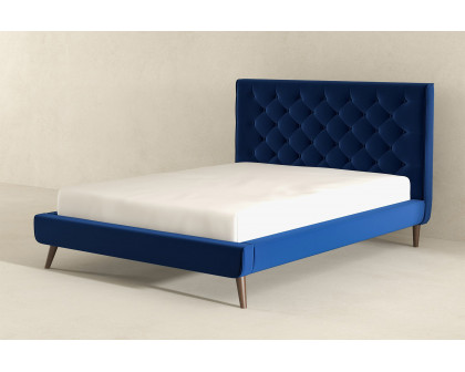 Ashcroft Dillon Velvet Platform Bed - Blue, Queen Size