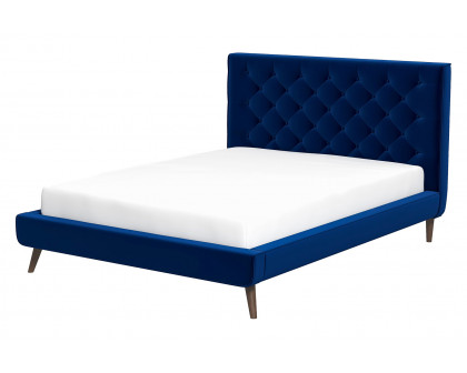 Ashcroft Dillon Velvet Platform Bed - Blue, Queen Size