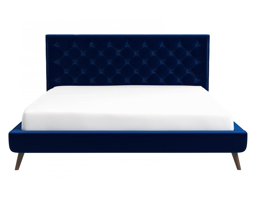 Ashcroft Dillon Velvet Platform Bed - Blue, King Size