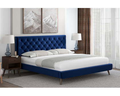 Ashcroft Dillon Velvet Platform Bed - Blue, King Size