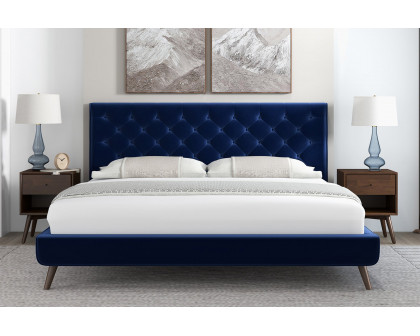 Ashcroft Dillon Velvet Platform Bed - Blue, King Size