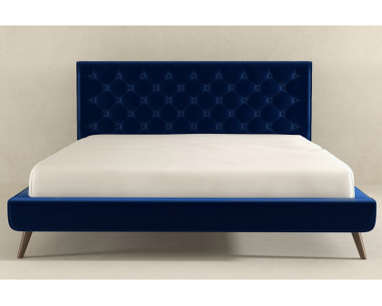 Ashcroft Dillon Velvet Platform Bed - Blue, King Size