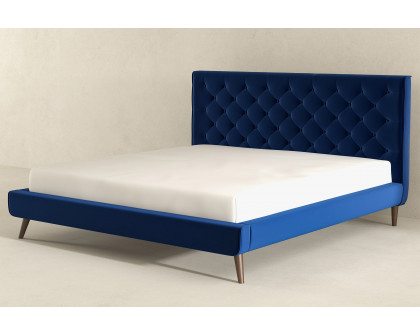 Ashcroft Dillon Velvet Platform Bed - Blue, King Size