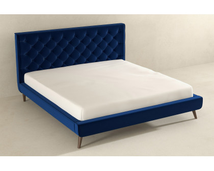 Ashcroft Dillon Velvet Platform Bed - Blue, King Size