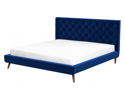 Ashcroft Dillon Velvet Platform Bed - Blue, King Size