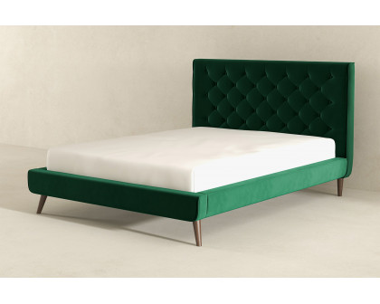 Ashcroft Dillon Velvet Platform Bed - Green, Queen Size