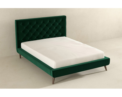 Ashcroft Dillon Velvet Platform Bed - Green, Queen Size