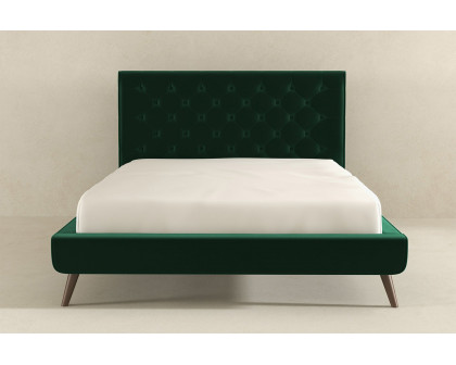 Ashcroft Dillon Velvet Platform Bed - Green, Queen Size