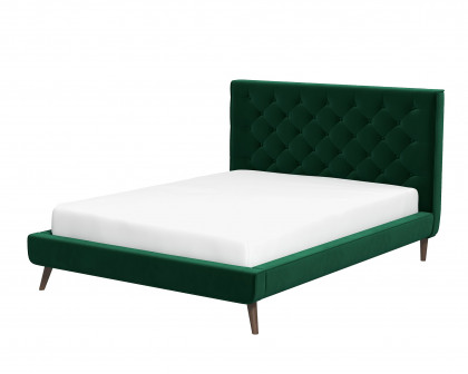 Ashcroft Dillon Velvet Platform Bed - Green, Queen Size