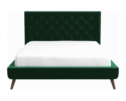 Ashcroft Dillon Velvet Platform Bed - Green, Queen Size