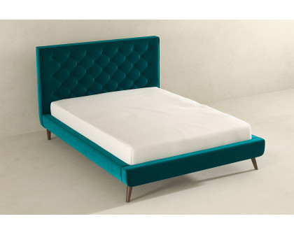 Ashcroft Dillon Velvet Platform Bed - Teal, Queen Size