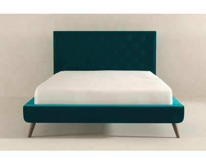 Ashcroft Dillon Velvet Platform Bed - Teal, Queen Size