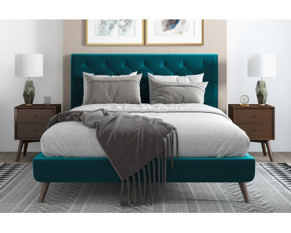 Ashcroft Dillon Velvet Platform Bed - Teal, Queen Size