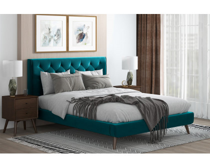 Ashcroft Dillon Velvet Platform Bed - Teal, Queen Size