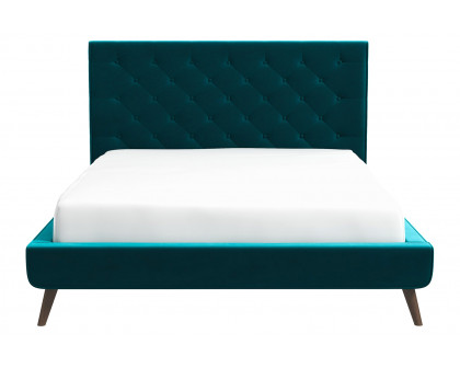 Ashcroft Dillon Velvet Platform Bed - Teal, Queen Size